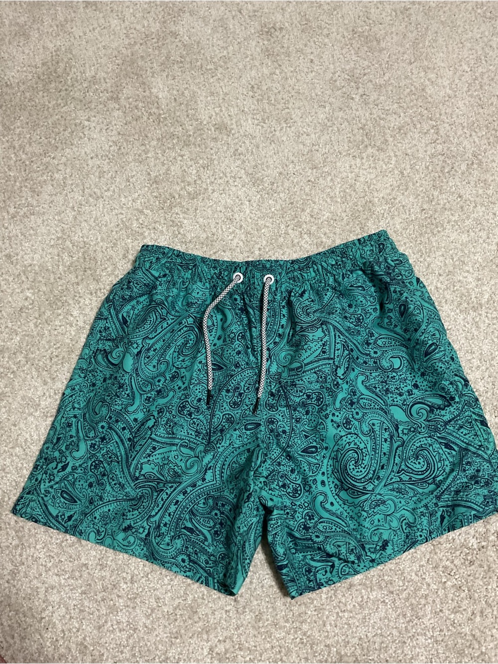 Men's Teal Paisley Swim Trunks with Drawstring